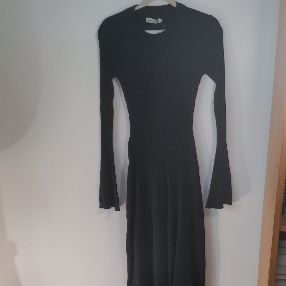 Anna Quan Isla Black Long Sleeve Ribbed Cotton Knit Dress NWT 8 - Picture 9 of 13